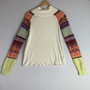 Ivory Free People Prism Fair Isle Sweater Patterned Sleeves Cowlneck S M